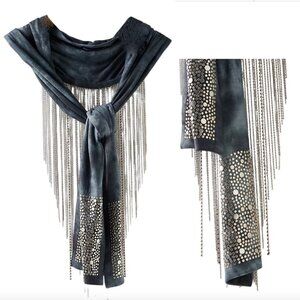 CECILIA DE BUCOURT Studded chain fringe scarf NWT tie dye jersey